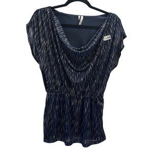 Studio Y Women's Dark Blue Silver Sleeveless Top With Cowl Neckline Size S